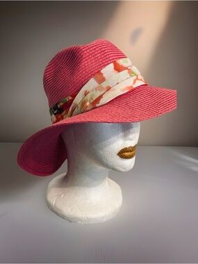 Genie by Eugenia Kim Vintage Straw Hat Pink OS Vacation Travel Summer Beach Fun